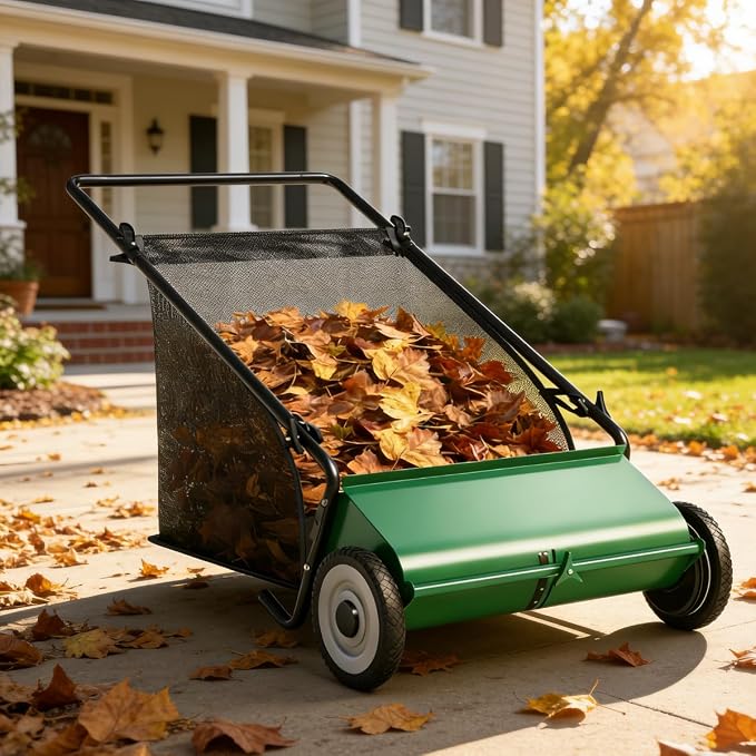 Garvee Push Lawn Sweeper,21-Inch Width Enhanced 4-Brush System with Large 3.5 cu. ft. Hopper Bag, Ideal for Yard and Garden Cleanup, Green | Brush Height Adjustment, All-Terrain Suitable, 3.5 cu.ft Hopper Bag, Durable Steel Frame, Easy Setup, Compact &...