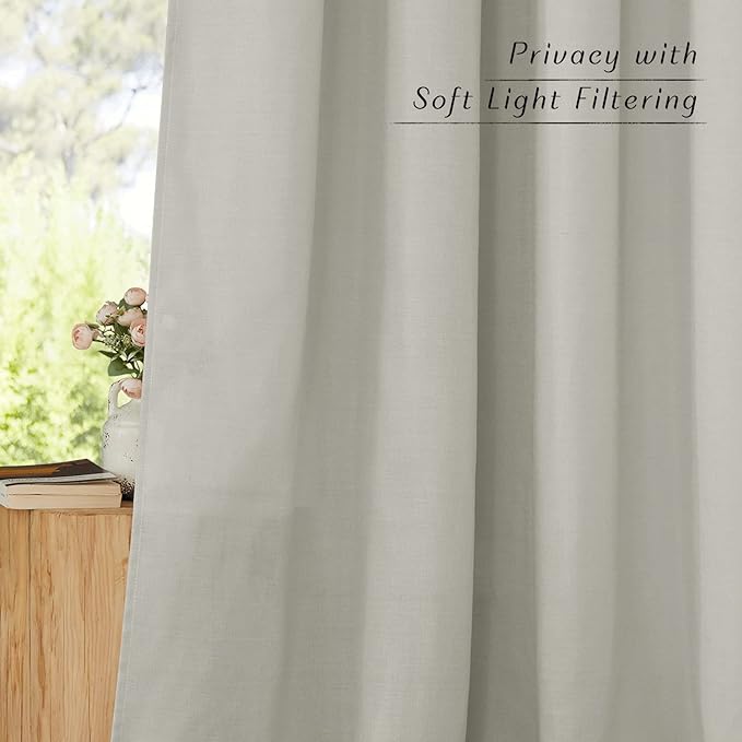 NICETOWN Thick Linen Blend Curtains Flax Textured for Bedroom, Rustic Grommet Semi Sheer Privacy Added Window Curtains & Drapes Light Filtering for Nursery, Gray, W42 x L63, Set of 2