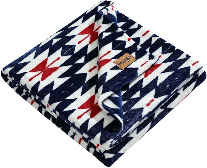 Wrangler - Blanket, Super Soft Plush Bedding, Yellowstone Inspired Throw Blanket for Couch or Bed (Navajos Blue, 50" x 70")