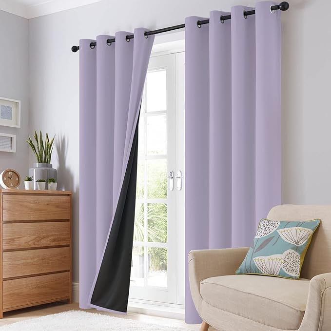 SimpleHome 100% Blackout Curtains for Bedroom,Thermal Insulated Lilac Grommet Window Drapes Room Darkening Curtains for Living Room with Black Back,38 x 84 Inch,2 Panels