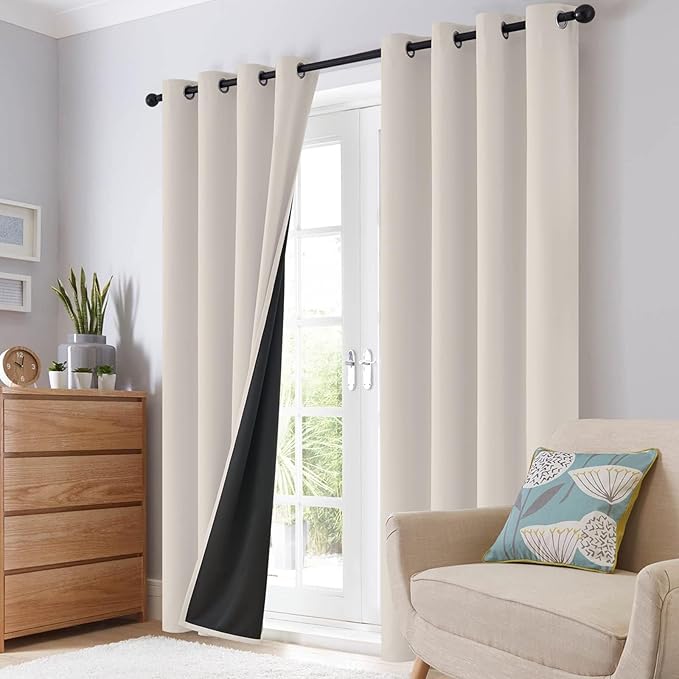 SimpleHome 100% Blackout Curtains for Bedroom,Thermal Insulated Cream Grommet Window Drapes Room Darkening Curtains for Living Room with Black Back,38 x 63 Inch,2 Panels