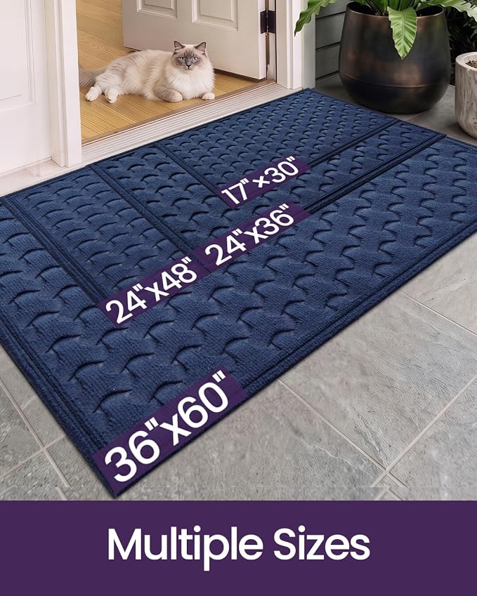 DEXI Front Door Mat Outside Entrance, 3x5 Heavy Duty Entry Doormat Dirt Trapper with Rubber Back, Non Slip Low Profile Floor Mats for Entryway Exterior Patio, Navy Blue