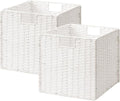 StorageWorks 13 inch Wicker Storage Baskets,White Wicker Baskets,Foldable | 2-Pack,Handwoven Baskets for Organizing,Paper Rope Square Storage Cubes,Organizer Baskets,Wicker Storage Cubes,Square Baskets