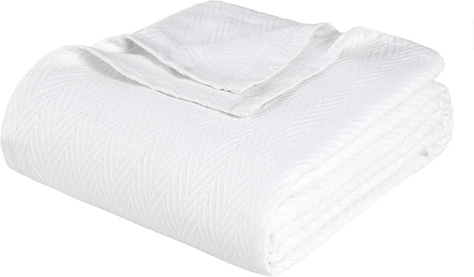 Superior Metro All-Season Cotton Blanket, Woven Blanket for Couch, Bed, Bedding, Farmhouse, Home Essentials, Cute and Cozy Bohemian Blankets, Herringbone Weave, Full/Queen, White