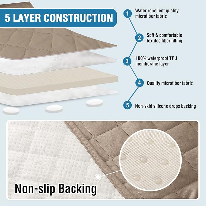 H.VERSAILTEX Couch Cover for Dogs Washable 100% Waterproof Sofa Cushion Cover Dog Bed Cover Non-Slip Pet Blanket for Sofa Cushion Protector, 35" x 74", Khaki
