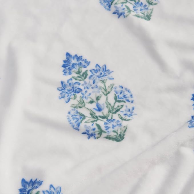 Oversized Plush Throw Blanket 60" x 70", Floral Block Print Blue