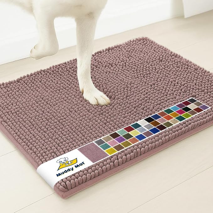 Muddy Mat® | Super Water Absorbent Door Mat Indoor, Microfiber Quick Dry Chenille Entryway Rug, Slip Resistant Front Door Mat, Indoor Mats for Entryway, Machine Washable Pet Rug, Plum 36" x 72"