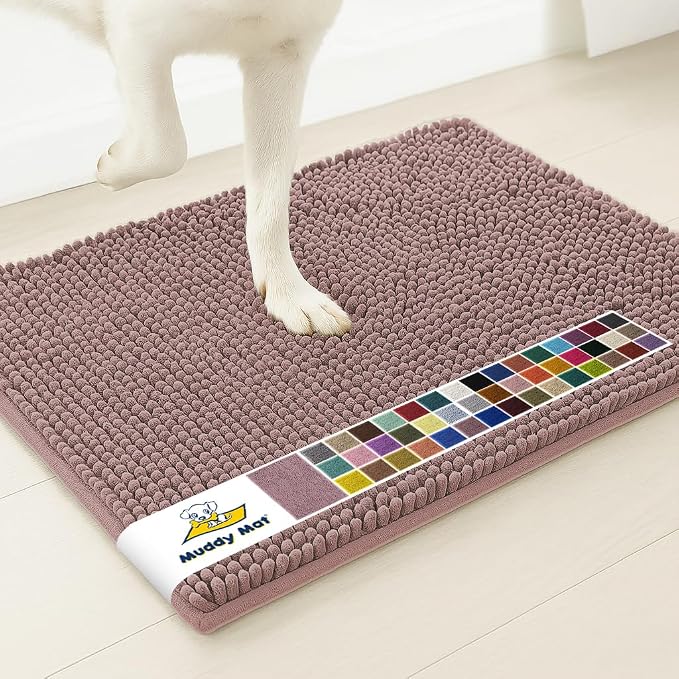 Muddy Mat® | Super Water Absorbent Door Mat Indoor, Microfiber Quick Dry Chenille Entryway Rug, Slip Resistant Front Door Mat, Indoor Mats for Entryway, Machine Washable Pet Rug, Plum 3ft x 8ft