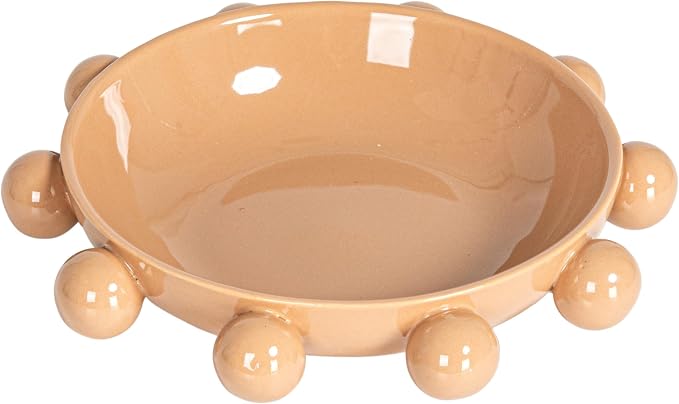 Bloomingville 9.75 Inches Stoneware Bowl with Orbs and Reactive Glaze, Nude