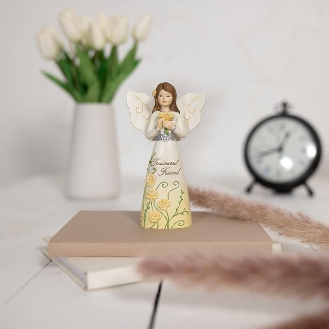 Pavilion Gift Company - Treasured Friend - 5" Angel Figurine Floral Spring Home Decor Bestie BFF Best Friend Present