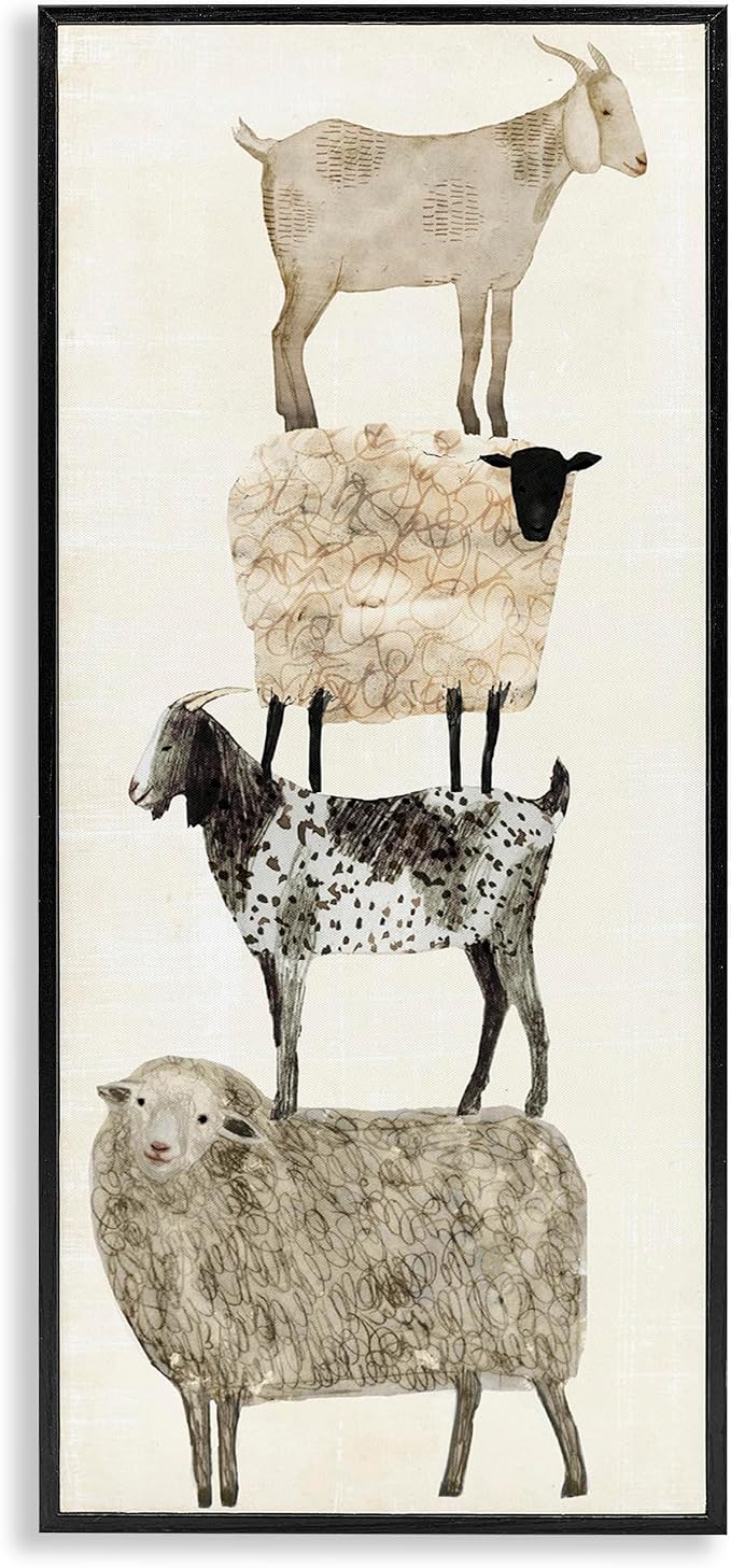 Stacked Sheep and Goats Farm Animals, 13 x 30 Inch Framed Giclée Print | Stupell Industries · By Victoria Borges · Ready to hang · Charming country decor for kitchen or living room · Made in USA
