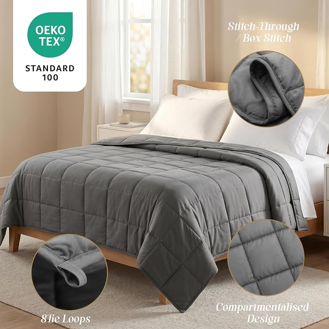 Smart Queen Weighted Blanket for Adults (15 lbs, 60” x 80”, Queen Size) Breathable Heavy Throw Blanket for 120-160 lbs, Soft Thick Blankets with Cooling Glass Beads, All Season, Machine Washable, Grey
