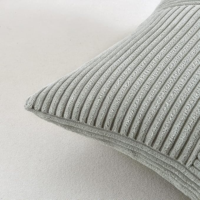 Fancy Homi 2 Packs Grey Decorative Throw Pillow Covers 16x16 Inch for Living Room Couch Bed Sofa, Rustic Farmhouse Boho Home Decor, Soft Corss Patchwork Corduroy Textured Square Cushion Case 40x40 cm