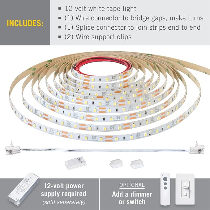 Armacost Lighting RibbonFlex Pro 12V White LED Strip Lights 60 LED/m, 2700K, 12 ft, 132220