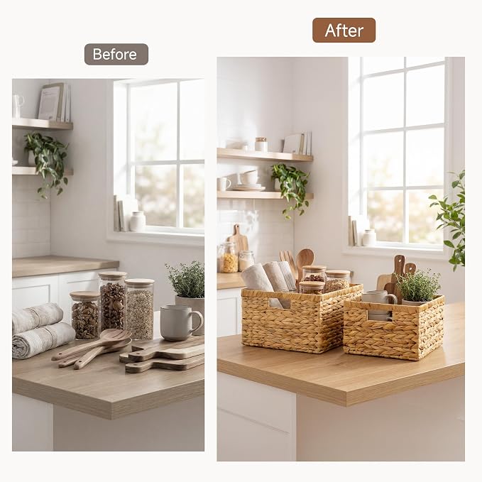 StorageWorks Wicker Baskets for Storage,Wicker Storage Baskets,2-Pack | Water Hyacinth Storage Baskets for Organizing,Wicker Storage Baskets for Shelves,Decorative Baskets,Woven Baskets for Storage