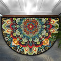 Half Round Door Mat Ethnic Flower Colorful Mandala Non-Slip Semi Circle Area Rug Washable Half Moon Hearth Rugs for Indoor Outdoor Bathroom Kitchen Patio Runner Mat Laundry Room Home Decoration