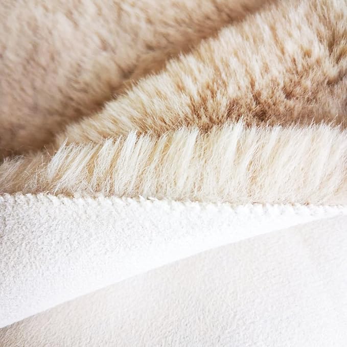 Ghouse Light Brown Beige Faux Rabbit Fur Rug 6x9 Machine Washable Area Rugs for Bedroom Fluffy Rugs for Living Room No-Shedding Carpet Sheepskin Rug