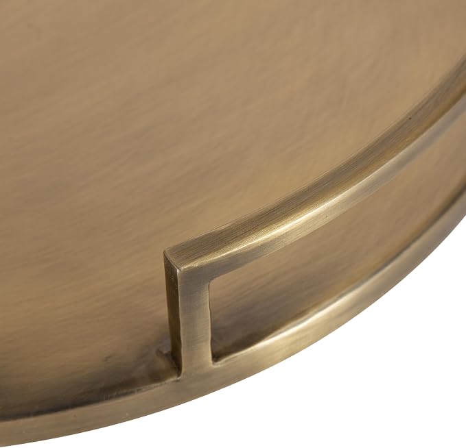 Kate and Laurel Gohana Round Tray with Metal Handles; 16 Inch Diameter; Antique Brass; Modern Glam Serving Tray with Handles for Use as Ottoman Topper or Living Room Decor
