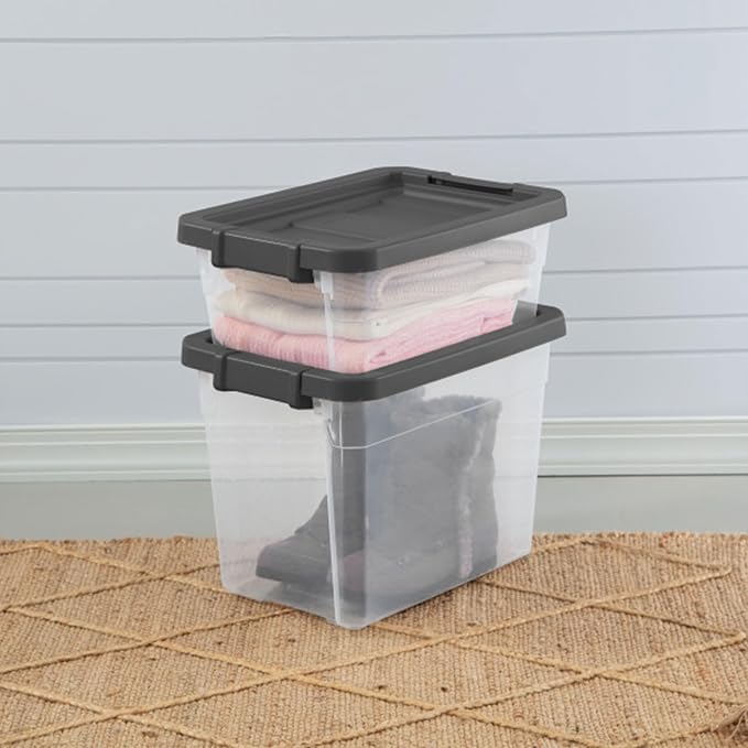 Sterilite Modular Stacker Box with Latching Lid, 16 Quart, 6-Pack | Clear Plastic Storage Bins - Stackable Organizing Container Boxes for Closet, Bathroom, and Office