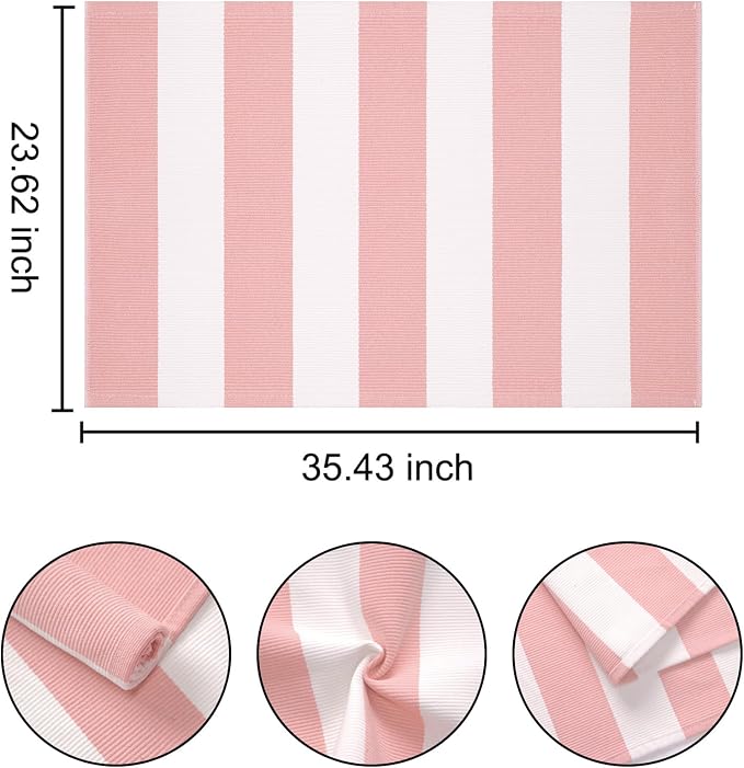 Front Outdoor Door Mat 2'x3',Pink Striped Outdoor Rug Machine Washable Cotton Layered Door Mat Entryway Throw Rug for Indoor Entrance