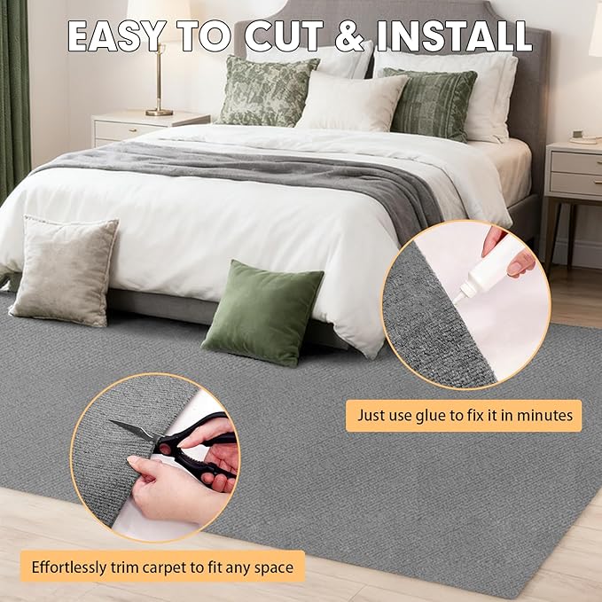 Grefinity Marine Carpet,5 FT x 20 FT Smoke Gray Indoor Outdoor Carpet 0.2" Thick Boat Rug with Water-Proof TPE Backing for Home, Patio, Porch, Deck