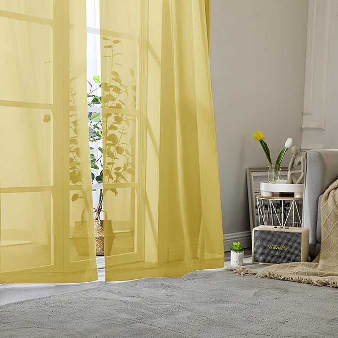 Lecloud Yellow Sheer Curtains 90 Inches Long 2 Panels, Gauzy Light Filtering - Image 6