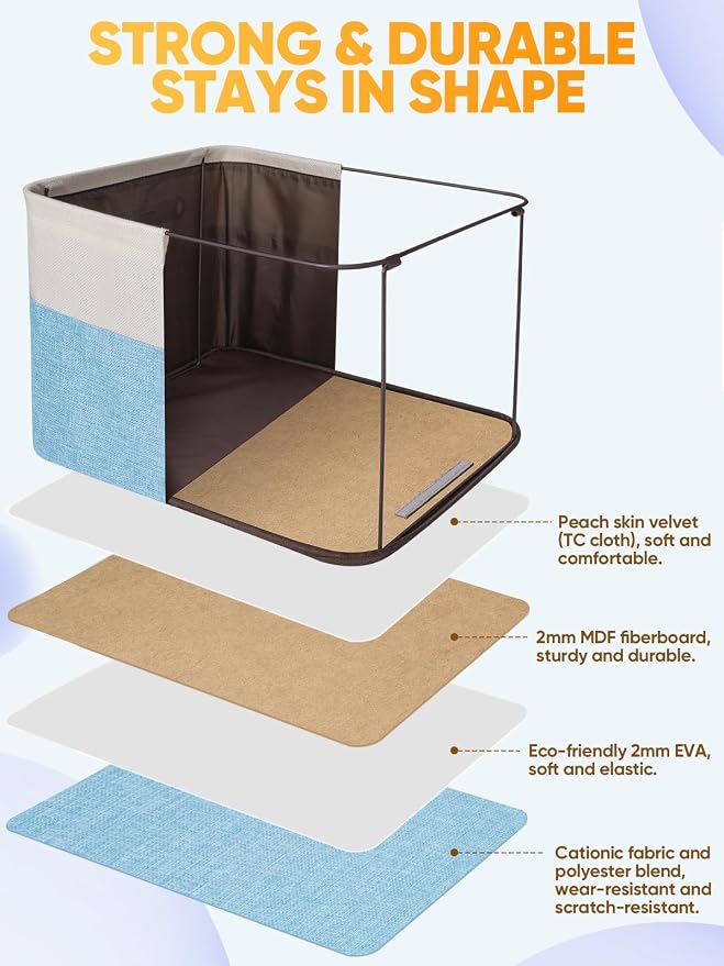 BALEINE 3 Pack Fabric Closet Storage Bins for Shelves, Linen Closet Organizers and Storage, Decorative Baskets for Organizing, Shelf, Clothes, Home, Office (Skyblue, 14''x10''x8.5'')