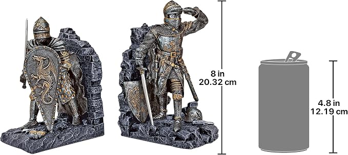 Design Toscano Arthurian Knight Bookends,Grey Stone,8 Inch, Set of Two