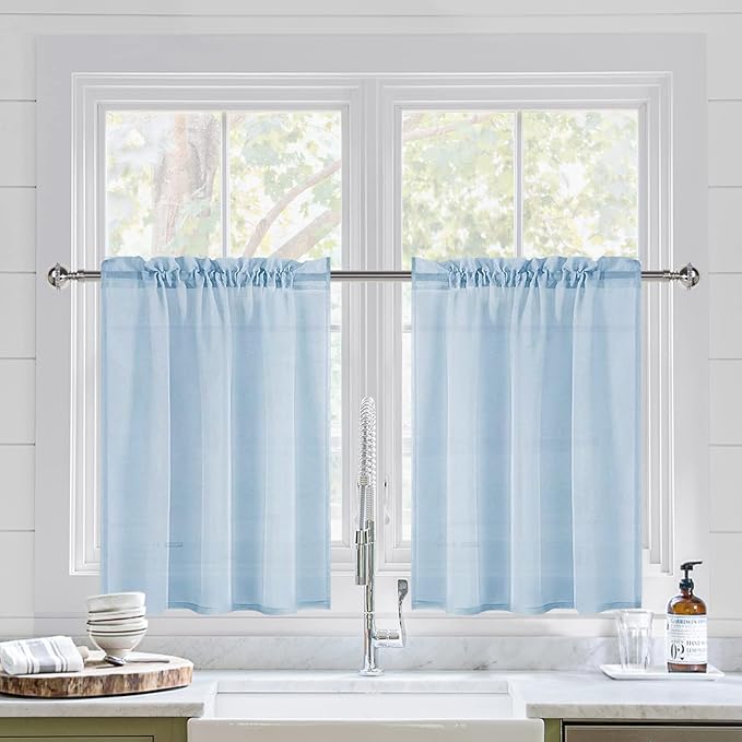 DWCN Sky Blue Sheer Curtains for Kitchen Windows by DWCN