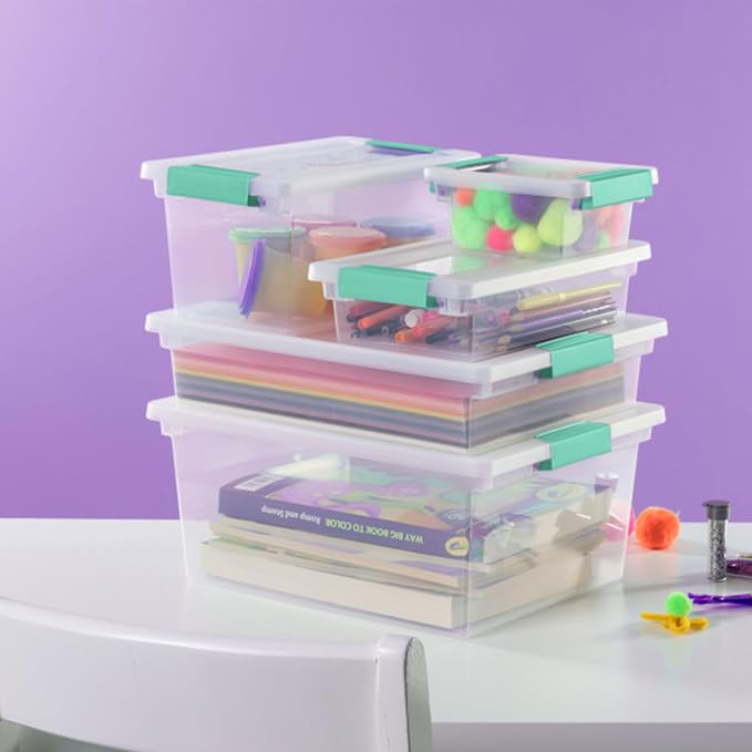 Sterilite Clip Box, Stackable Clear Plastic Bins- Deep, 16-Pack | Storage Containers with Latching Lids for Writing, Arts or Crafts Supplies - Home, Office, Classroom & Workshop Organization