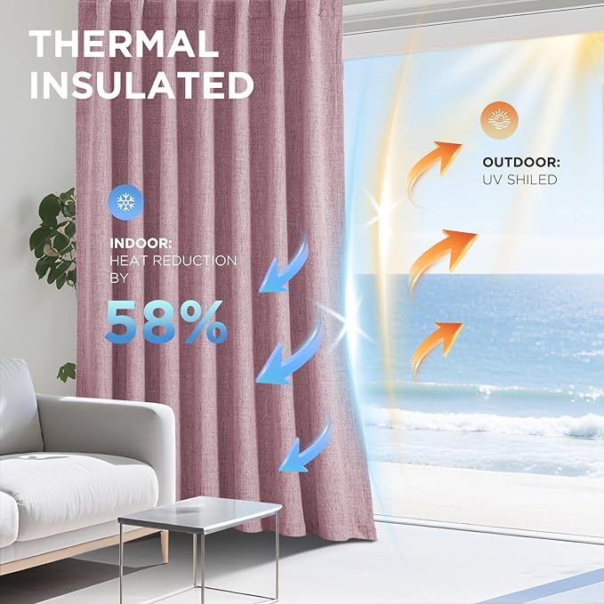 Joydeco Blackout Curtains for Bedroom - 100% Light Blocking 2 Panels Set Pink Drapes 42" W x 84" L, Thermal Insulated Room Darkening Curtains, Linen Textured for Living Room, Rod Pocket & Back Tabs