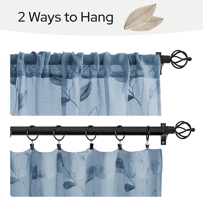 HOMEIDEAS Stone Blue Sheer Kitchen Curtains 30 X 24 Inch Length 2 Panels - Image 6