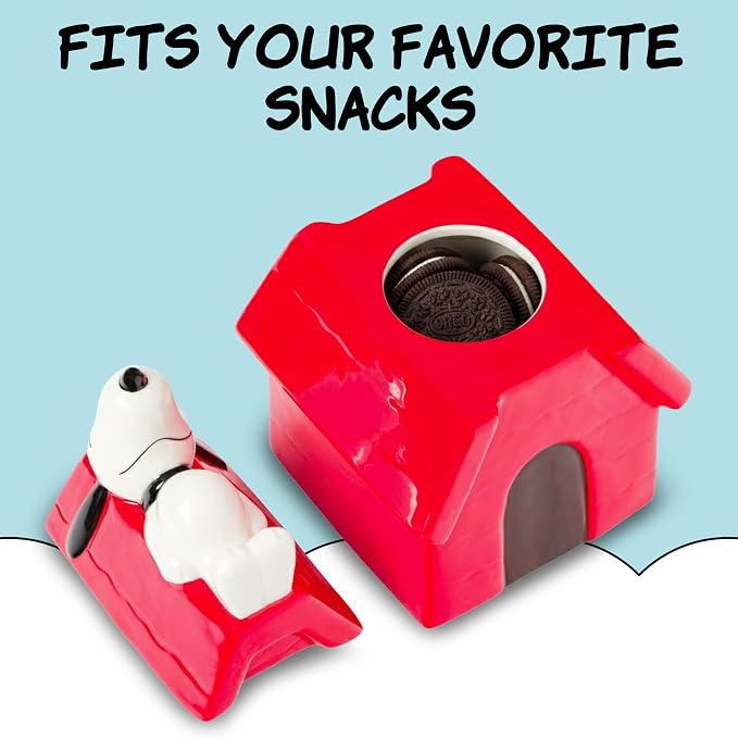 Silver Buffalo Peanuts Snoopy and House, 3D Sculpted Snack Jar | Ceramic Cookie, 5.25” x 5”, 7 75