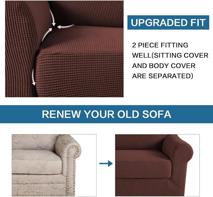 H.VERSAILTEX 2 Piece Couch Cover Stretch Stylish Chair Cover Furniture Cover/Protector Featuring Jacquard Textured Twill Fabric, High Spandex Slipcover Machine Washable (Chair, Burnt Brick)