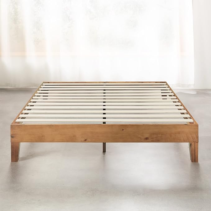 Mellow Naturalista Grand - 12 Inch Solid Wood Platform Bed with Wooden Slats - No Box Spring Needed - Queen (Natural Pine)