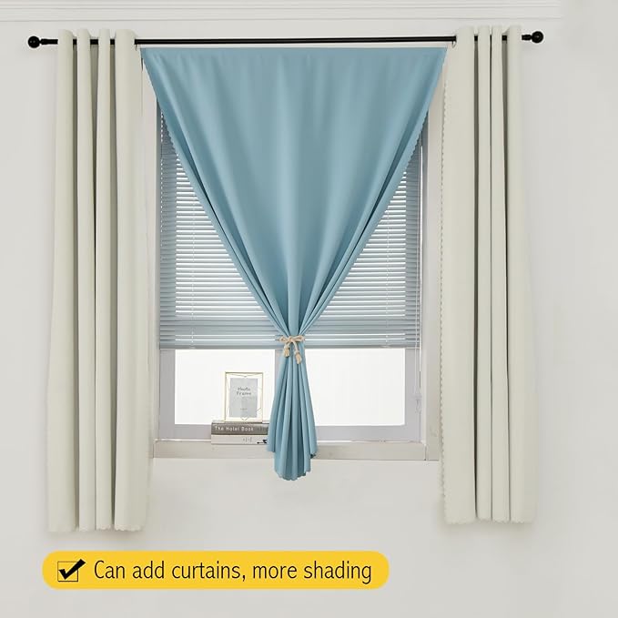 Self Adhesive Curtains, Portable Blackout Curtains Fabric Curtains for Living Room No Drilling, 59" W X 96" L, Lake Blue, 1 Panel