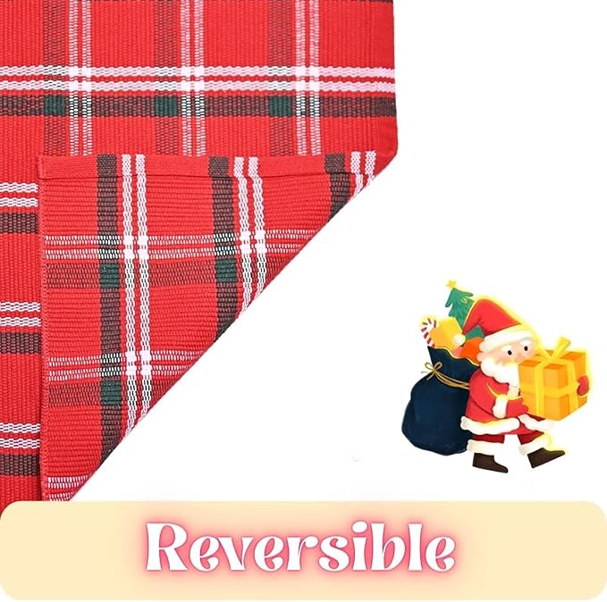 Ckorzen Red Green and White Plaid Rug, 4' x 6' Christmas Front Porch Outdoor Rug, Handwoven Cotton Washable Rug for Layered Door Mats, Holiday Entryway and Home Décor