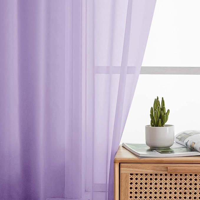 Lavender Sheer Curtains for Bedroom Living Room 96 Inches Long 2 Panels - Image 6