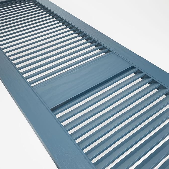 12"W x 80"H Lifetime Vinyl, Standard Cathedral Top Center Mullion, Open Louver Shutters, w/Installation Shutter-Lok's & Matching Screws (Per Pair), Classic Blue