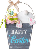 Glitzhome Easter Wooden Bucket Shaped Bunny Wall Hanging Art Sign Decor, 18"H