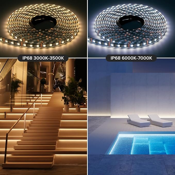 BTF-LIGHTING IP68 Waterproof Outdoor RGBW LED Strip 5050SMD RGB+Warm White(3000K-3500K) 4 Colors in 1 DC12V 16.4ft 5m 60LED/m Multi-Colored Tape Lights Can Work Outdoor(No Adapter or Controller)