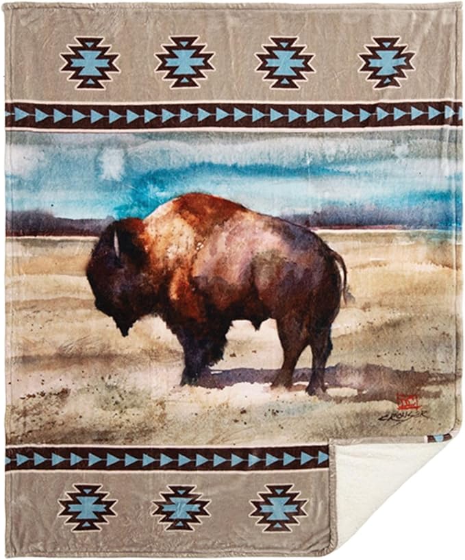 Carstens, Inc. Dean Crouser Plush Sherpa Fleece Oversized Throw Blanket 54" x 68", Renegade Buffalo