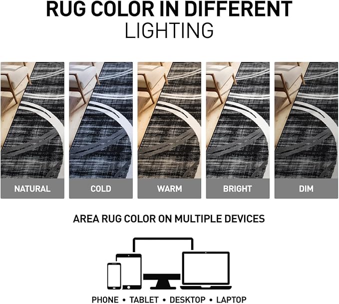 Rugshop Wavy Circles Modern Non-Shedding Living Room Round Rug Black 6'6" | Round, Bedroom, Dining Room, Home Office, Kitchen, Entryway, Hallway, Nursery, Kids Room, Guest Room, High Traffic Area