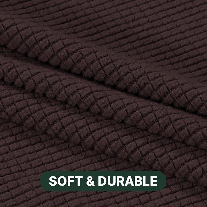 H.VERSAILTEX Stretch 3 Piece T Cushion Sofa Slipcovers Individually Sofa Cushion Covers for 3 Cushion Couch Sofa Seat Cushion Covers with Elastic Bands Featuring Thicker Jacquard Fabric, Chocolate