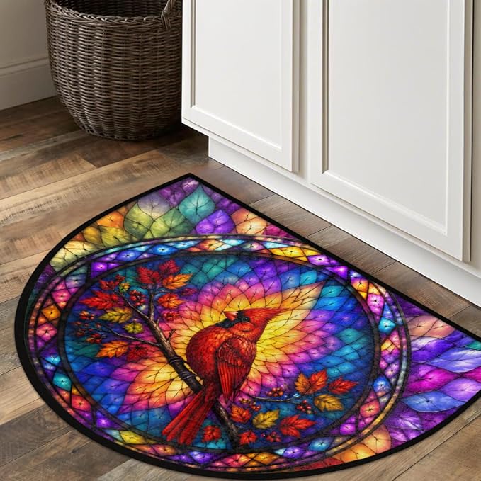 Cardinal Half Round Door Mat Welcome Entrance Mat Bath Bathroom Rug A4 | Cardinal Glass Painting Welcome Entrance Mat Anti-Slip Half Moon Bath Mat Semi Circle Rug Indoor Outdoor Kitchen Rug