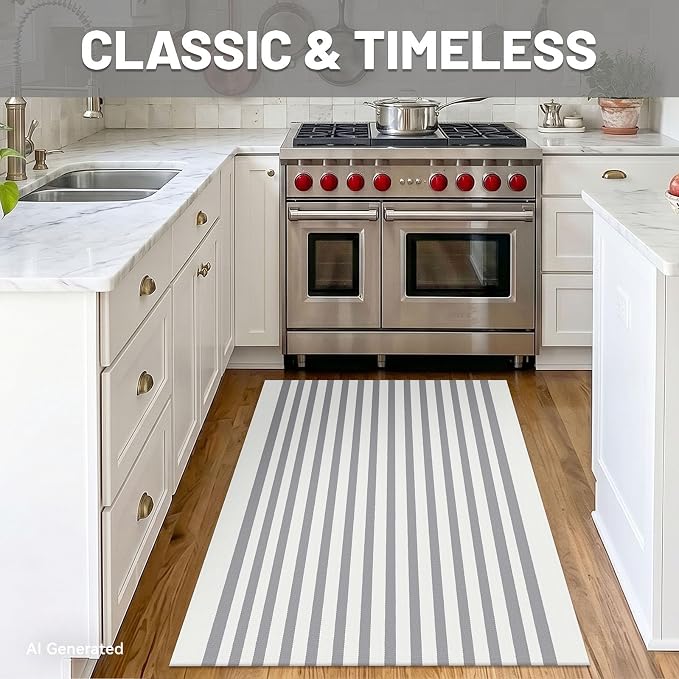 IOHOUZE Striped Area Rug 3'x5' Front Door Rugs Small Washable Area Rug for Front Porch, Spring Summer Welcome Door Mats Outdoor Indoor, Doormat for Entryway Porch Entrance, Grey/White
