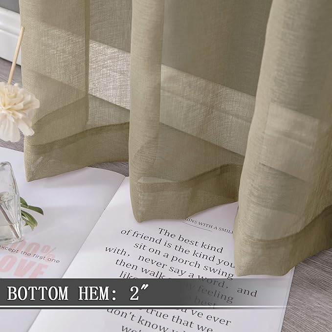 Tollpiz Sheer Curtains Linen Textured Bedroom Curtain Sheers Light Filtering - Image 4