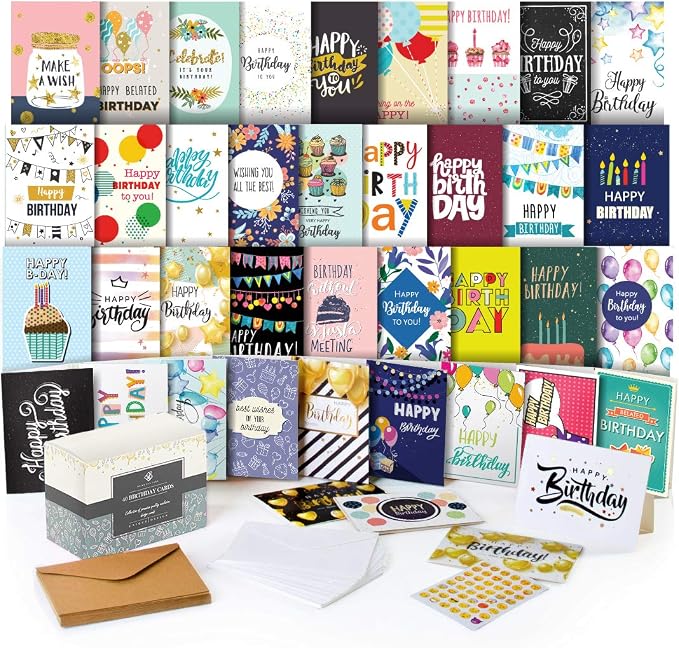 Office Birthday Cards for Employees & Coworkers 5x7 – Happy Birthday Cards Assortment, Bulk Birthday Cards with Envelopes, Professional Greeting Messages Inside, 60-Count Box Variety