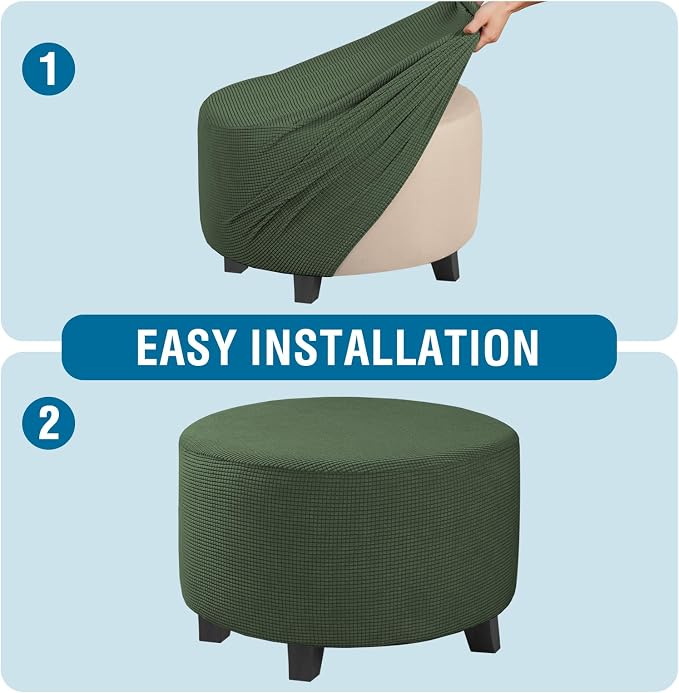 H.VERSAILTEX Ottoman Cover Stretch Ottoman Slipcover Round Ottoman Storage Cover Folding Stool Covers Furniture Protector Cover for Footrest Ottoman Fit Dia 20" - 23", Bronze Green