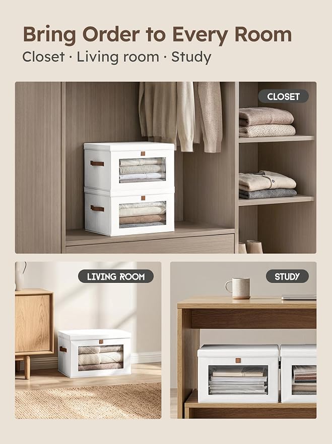 Homsorout Medium Fabric Storage Bins - Closet Shelf Organizer with Open Window, 2 Pack Closet Baskets for Shelves, Stackable Decorative Boxes for Home, Dorm, White, 13.7" x 9.8” x 9.8"